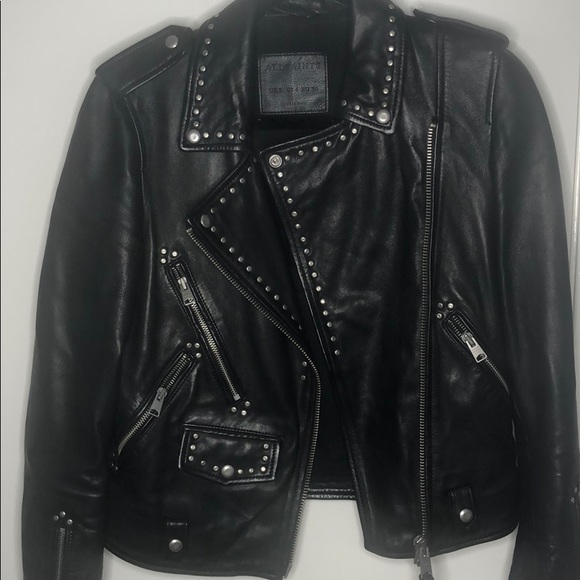 All Saints Black Studded Leather Jacket - Size 4 - Picture 3 of 4
